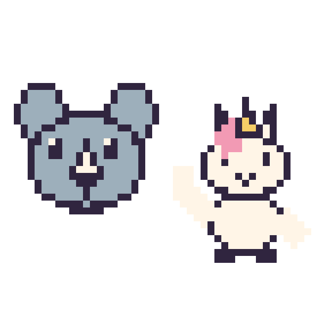 Modèle de pixel art Rhinocéros et Licorne qui fait coucou sur une grille de 48 par 48 cases