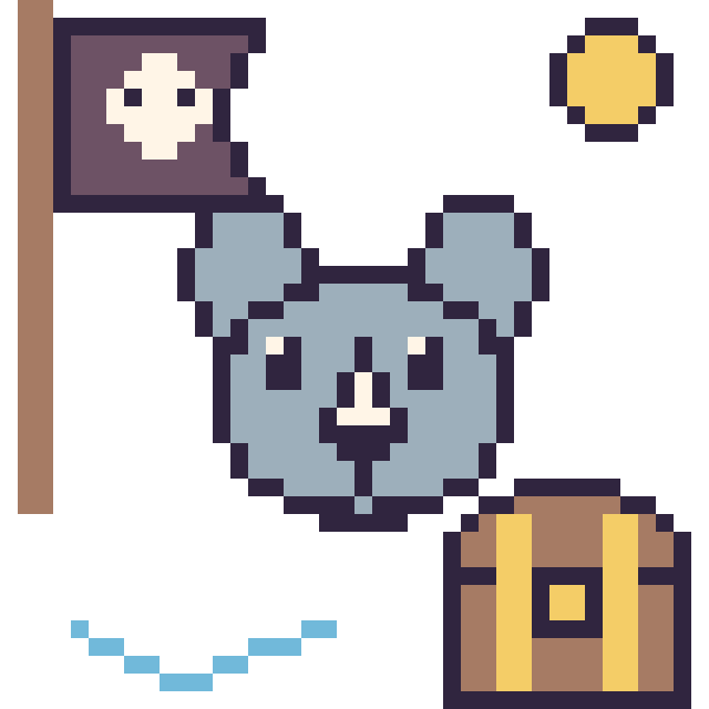 Modèle de pixel art Rhinocéros en aventure pirate sur une grille de 40 par 40 cases