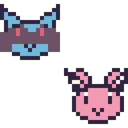 Pixel art Riolu mini et Écrémeuh mini, grille 32 × 32