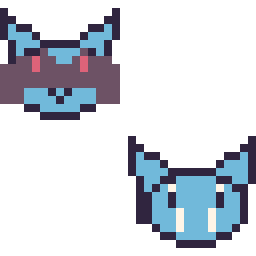 Pixel art Riolu mini et Nosferapti mini, grille 32 × 32