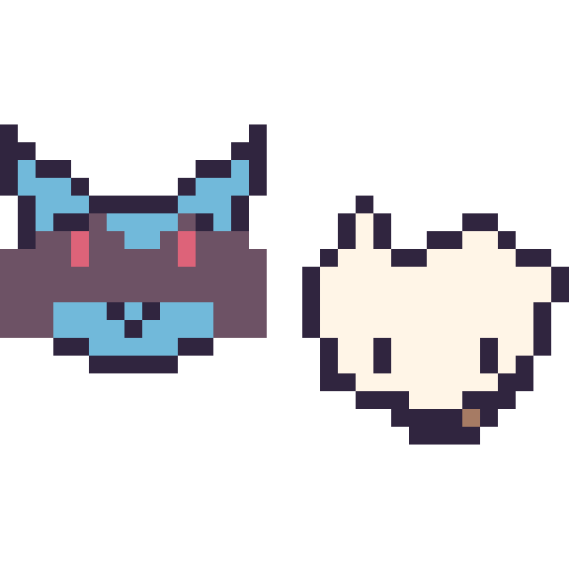Modèle de pixel art Riolu mini et Osselait mini sur une grille de 32 par 32 cases