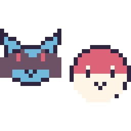 Pixel art Riolu mini et Voltorbe mini, grille 32 × 32