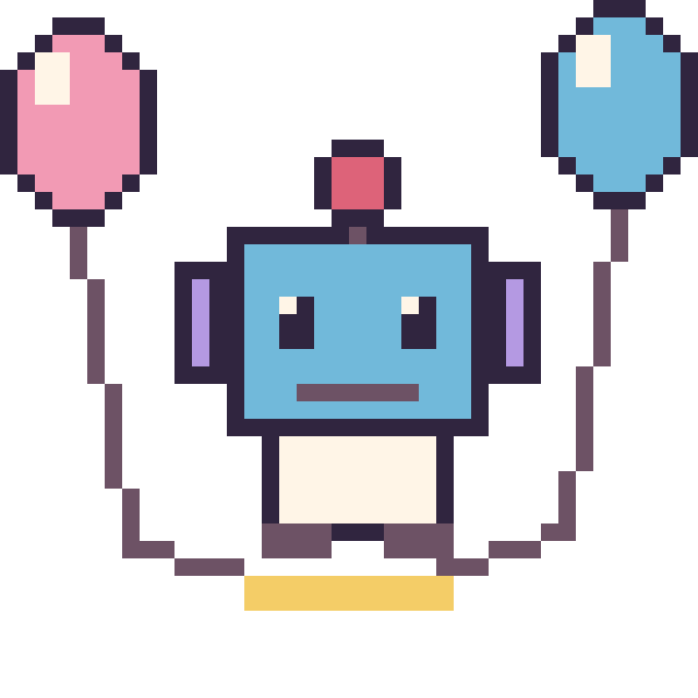 Modèle de pixel art Robot avec des ballons sur une grille de 40 par 40 cases
