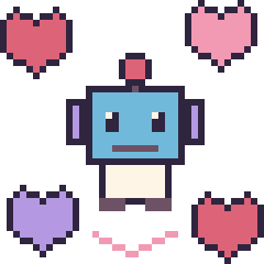 Pixel art Robot avec des cœurs, grille 40 × 40