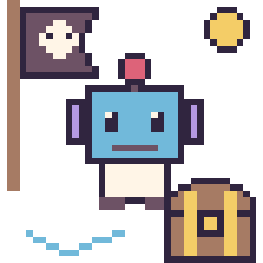 Pixel art Robot en aventure pirate, grille 40 × 40