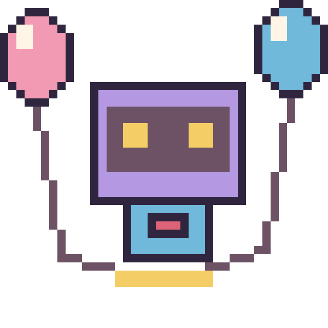 Modèle de pixel art Robot rétro avec des ballons sur une grille de 40 par 40 cases