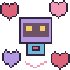 Pixel art Robot rétro avec des cœurs, grille 40 × 40