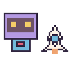 Pixel art Robot rétro et Fusée kawaii 16 × 16, grille 40 × 40