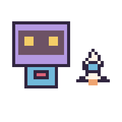 Pixel art Robot rétro et Fusée simple 12 × 12, grille 40 × 40