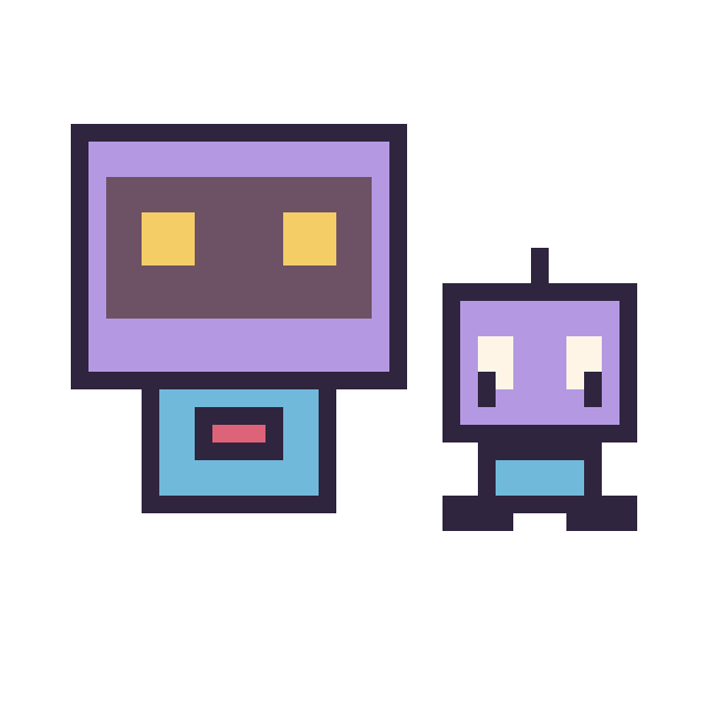 Modèle de pixel art Robot rétro et Robot kawaii 16 × 16 sur une grille de 40 par 40 cases