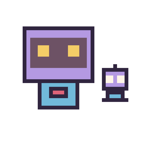 Modèle de pixel art Robot rétro et Robot simple 10 × 10 sur une grille de 40 par 40 cases