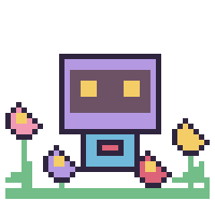 Pixel art Robot rétro dans le jardin, grille 40 × 40