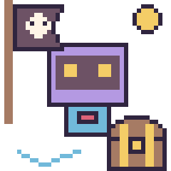 Pixel art Robot rétro en aventure pirate, grille 40 × 40