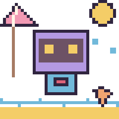 Pixel art Robot rétro à la plage, grille 40 × 40