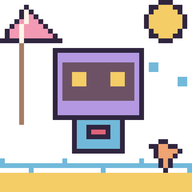 Modèle de pixel art Robot rétro à la plage sur une grille de 40 par 40 cases