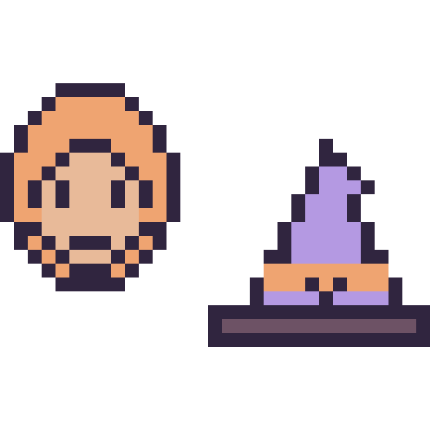 Modèle de pixel art Ron Weasley mini et Chapeau de sorcière kawaii 16 × 16 sur une grille de 32 par 32 cases