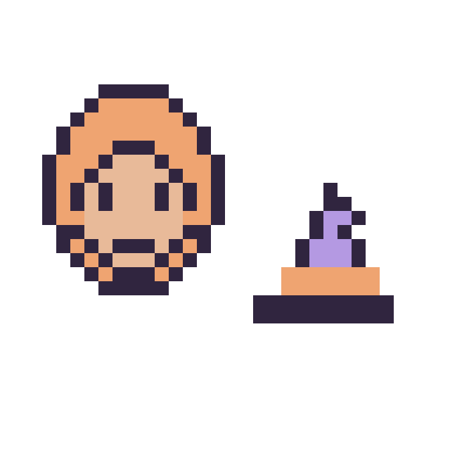 Modèle de pixel art Ron Weasley mini et Chapeau de sorcière simple 10 × 10 sur une grille de 32 par 32 cases