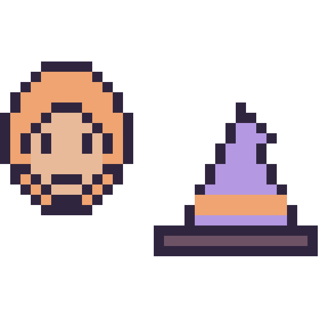 Modèle de pixel art Ron Weasley mini et Chapeau de sorcière simple 16 × 16 sur une grille de 32 par 32 cases