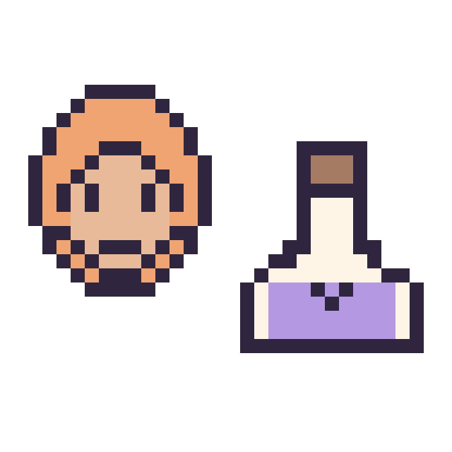 Modèle de pixel art Ron Weasley mini et Potion kawaii 16 × 16 sur une grille de 32 par 32 cases