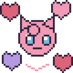Pixel art Rondoudou avec des cœurs, grille 40 × 40