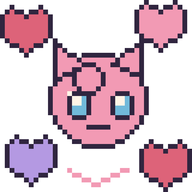 Modèle de pixel art Rondoudou avec des cœurs sur une grille de 40 par 40 cases