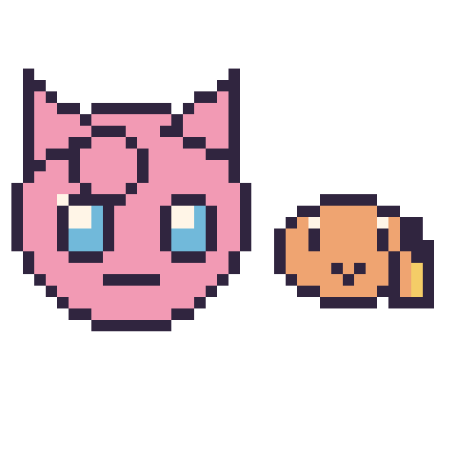 Modèle de pixel art Rondoudou et Salamèche mini sur une grille de 40 par 40 cases