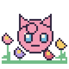 Pixel art Rondoudou dans le jardin, grille 40 × 40