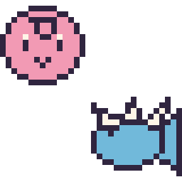 Pixel art Rondoudou mini et Aquali mini, grille 32 × 32