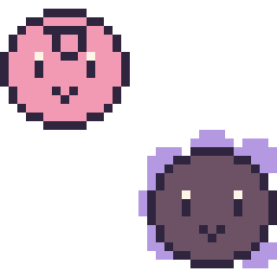 Pixel art Rondoudou mini et Fantominus mini, grille 32 × 32