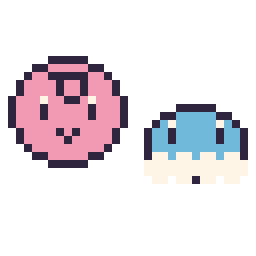 Pixel art Rondoudou mini et Grenousse mini, grille 32 × 32