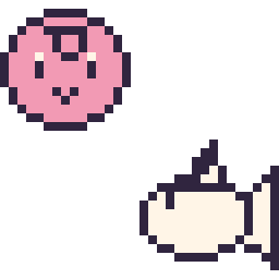 Pixel art Rondoudou mini et Poissirène mini, grille 32 × 32