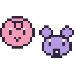 Pixel art Rondoudou mini et Rattata mini, grille 32 × 32