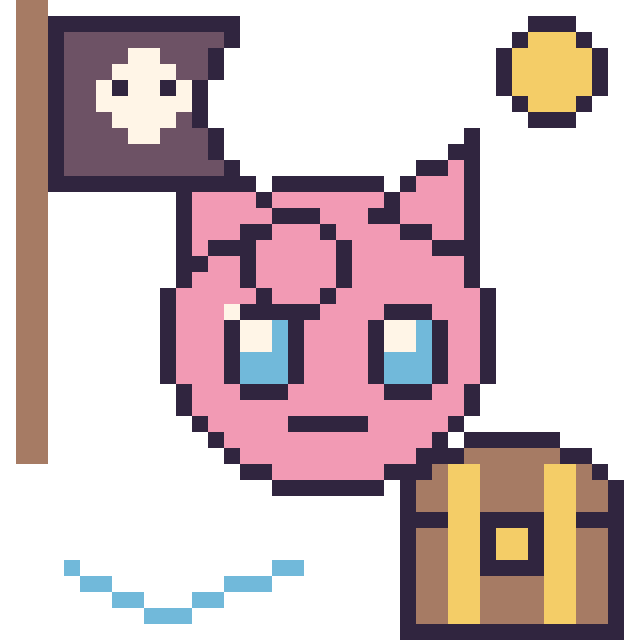 Modèle de pixel art Rondoudou en aventure pirate sur une grille de 40 par 40 cases