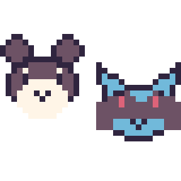 Pixel art Ronflex mini et Riolu mini, grille 32 × 32