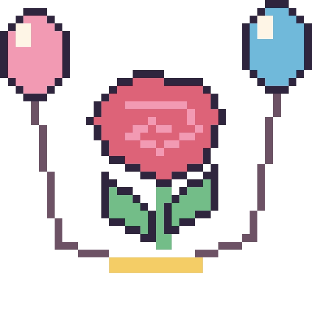 Modèle de pixel art Rose avec des ballons sur une grille de 40 par 40 cases