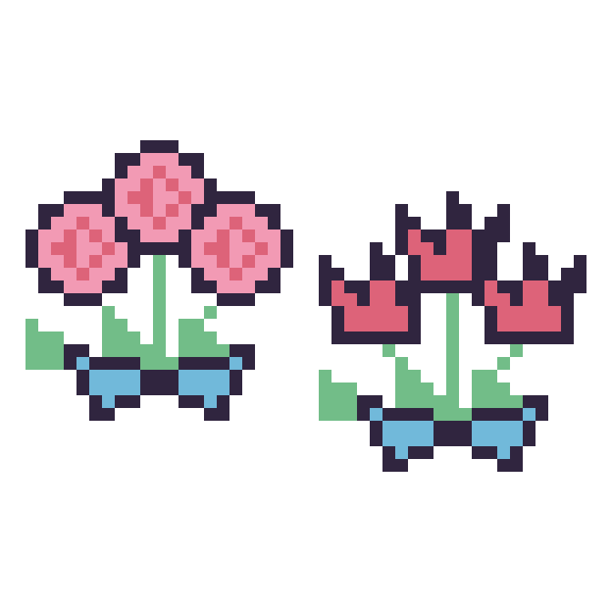 Modèle de pixel art Rose en bouquet et Tulipe en bouquet sur une grille de 48 par 48 cases