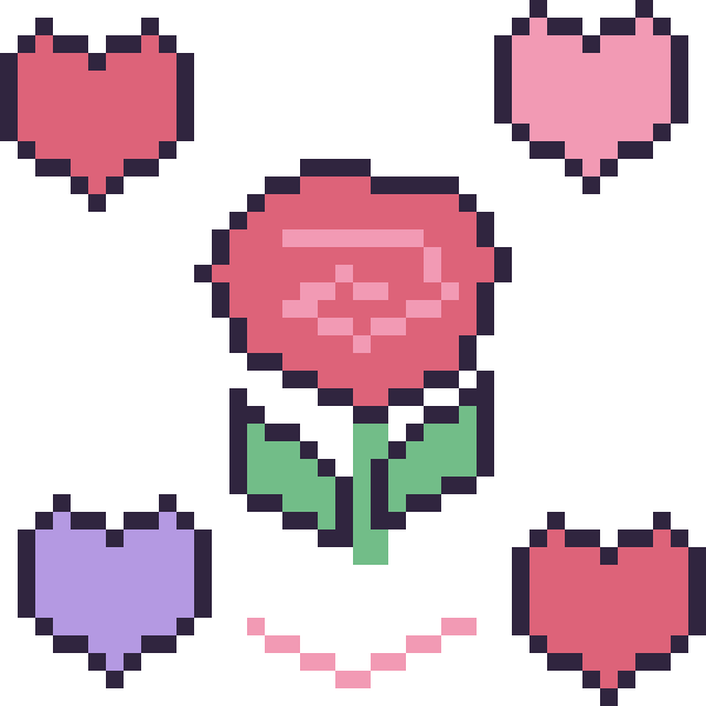 Modèle de pixel art Rose avec des cœurs sur une grille de 40 par 40 cases