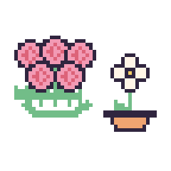 Pixel art Rose en couronne et Marguerite en pot, grille 48 × 48