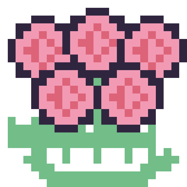 Modèle de pixel art Rose en couronne sur une grille de 24 par 24 cases