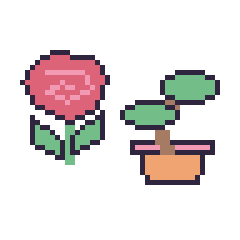 Pixel art Rose et Bonsaï, grille 48 × 48