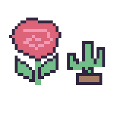 Pixel art Rose et Cactus kawaii 16 × 16, grille 40 × 40
