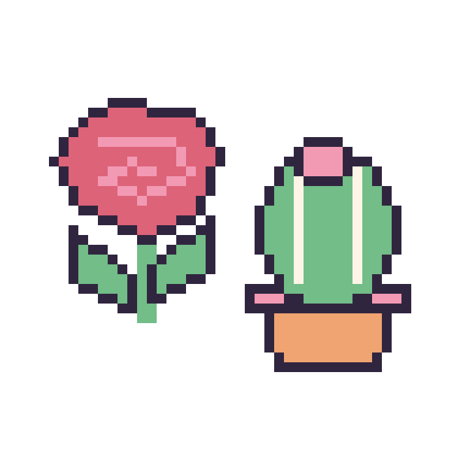 Modèle de pixel art Rose et Cactus rond sur une grille de 48 par 48 cases