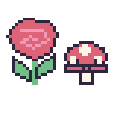 Pixel art Rose et Champignon kawaii 16 × 16, grille 40 × 40