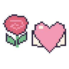 Pixel art Rose et Cœur ailé, grille 48 × 48