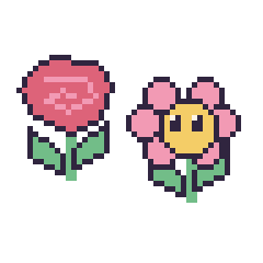 Pixel art Rose et Fleur kawaii, grille 48 × 48
