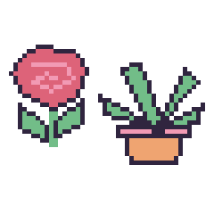 Pixel art Rose et Plante grasse, grille 48 × 48
