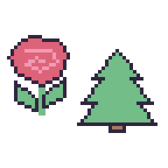 Pixel art Rose et Sapin, grille 48 × 48