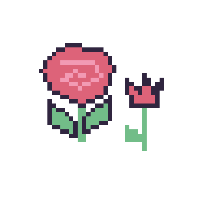 Modèle de pixel art Rose et Tulipe tige fleurie sur une grille de 48 par 48 cases
