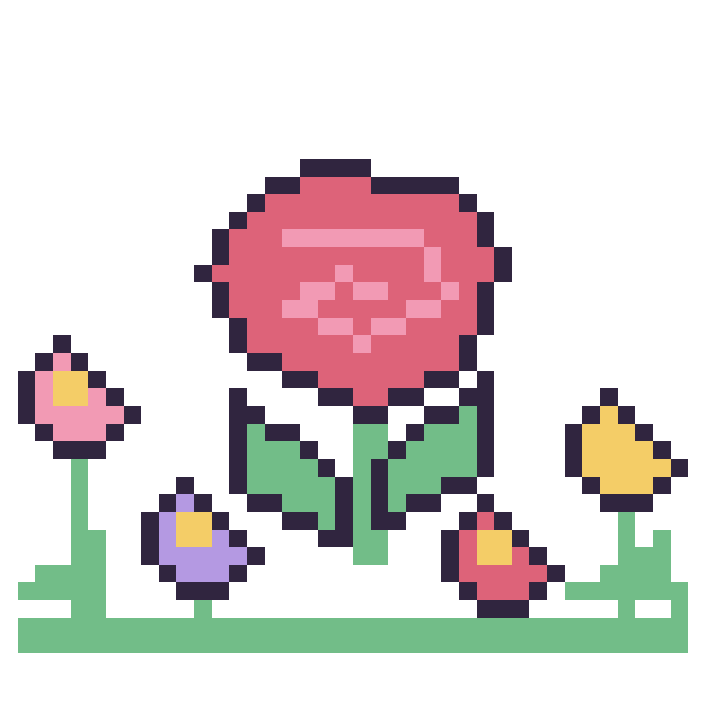 Modèle de pixel art Rose dans le jardin sur une grille de 40 par 40 cases