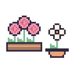 Pixel art Rose en jardinière et Marguerite en pot, grille 48 × 48